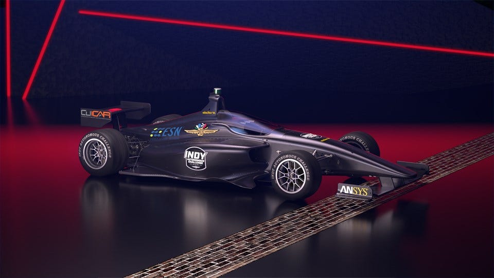 Rendering of the test car for the Indy Autonomous Challenge at IMS