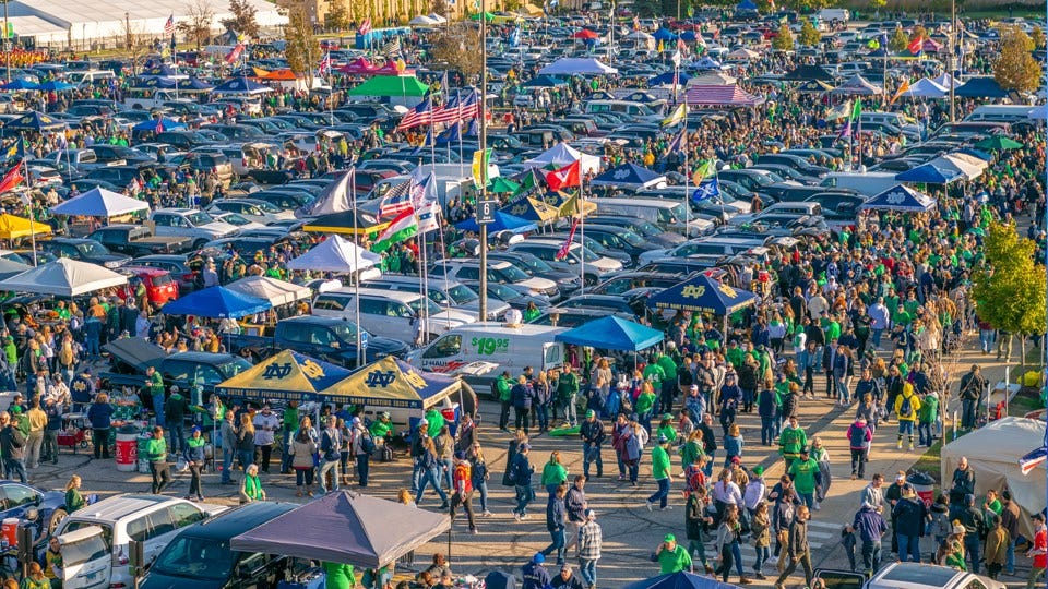 Thousands of fans tailgate outside Notre Dame Stadium on game day. (photo courtesy: Visit South Bend Mishawaka)