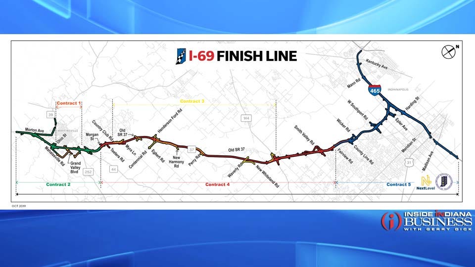 Indiana has awarded contracts for the last phase of the I-69 project. (Map courtesy: INDOT)