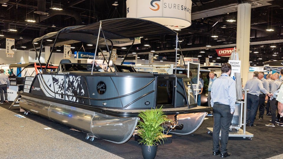 Lippert Components showcases a pontoon at an international boat show in Tampa. (photo courtesy: LCI Inc.)